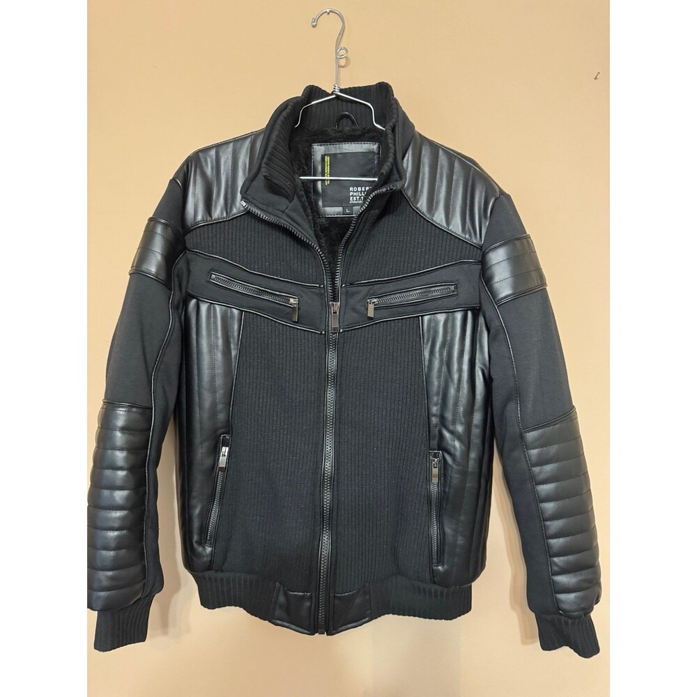 Robert Phillips Black moto/style hybrid bomber Heavyweight Jacket large nwot